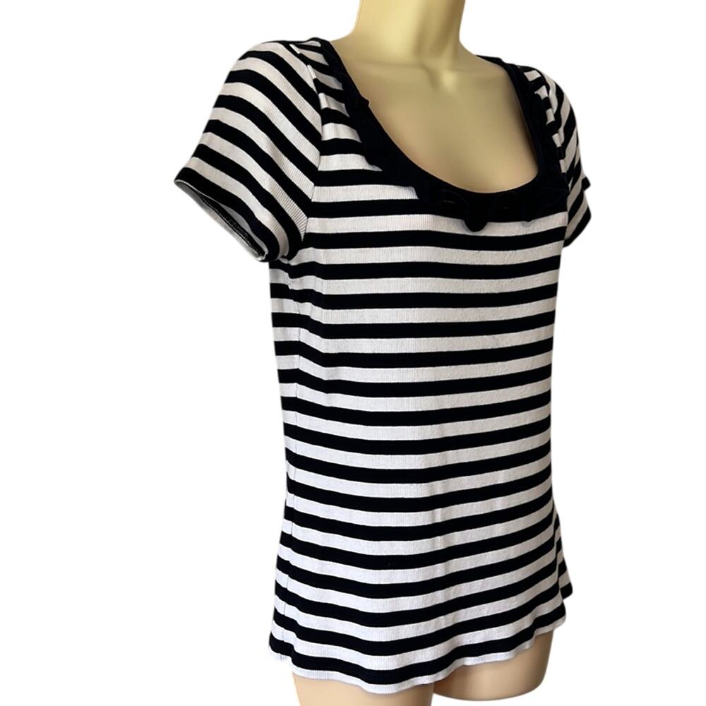 Lauren Ralph Lauren Size M Navy Blue & White Striped Knit Top Blouse - Picture 2 of 8